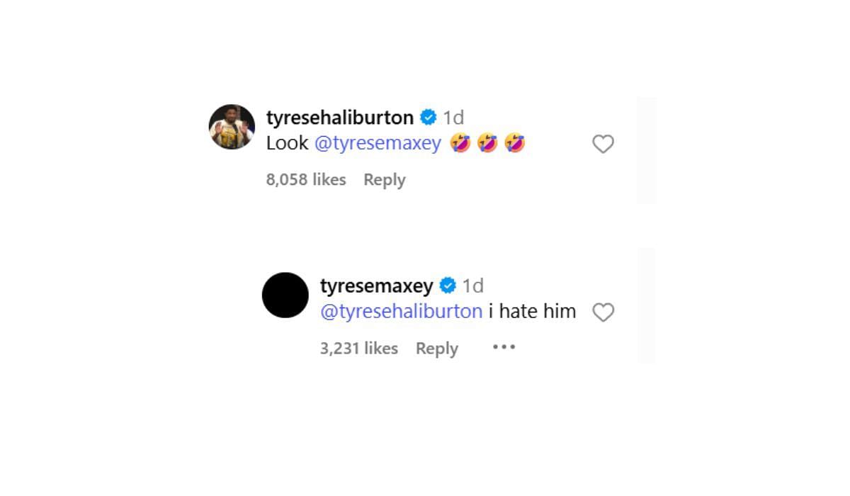 Tyrese Maxey responds to Tyrese Haliburton's comments (Source: Instagram/Jared McCain )